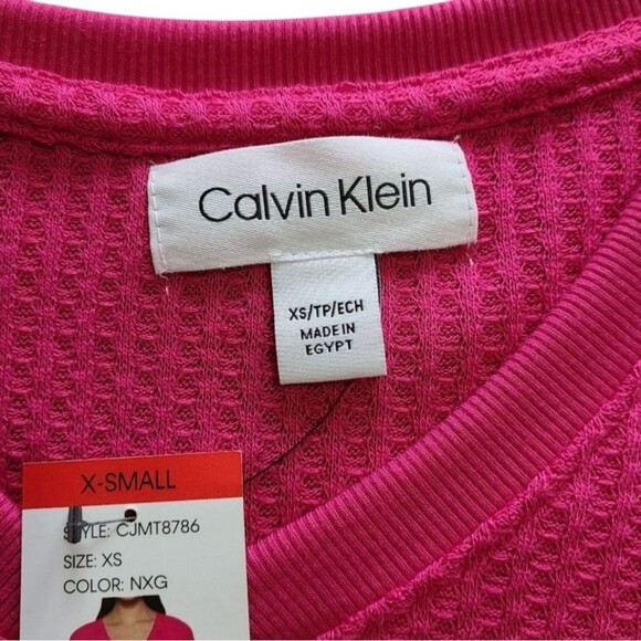 Calvin Klein Long Sleeve Waffle Knit Top - Pink - Picture 6 of 7